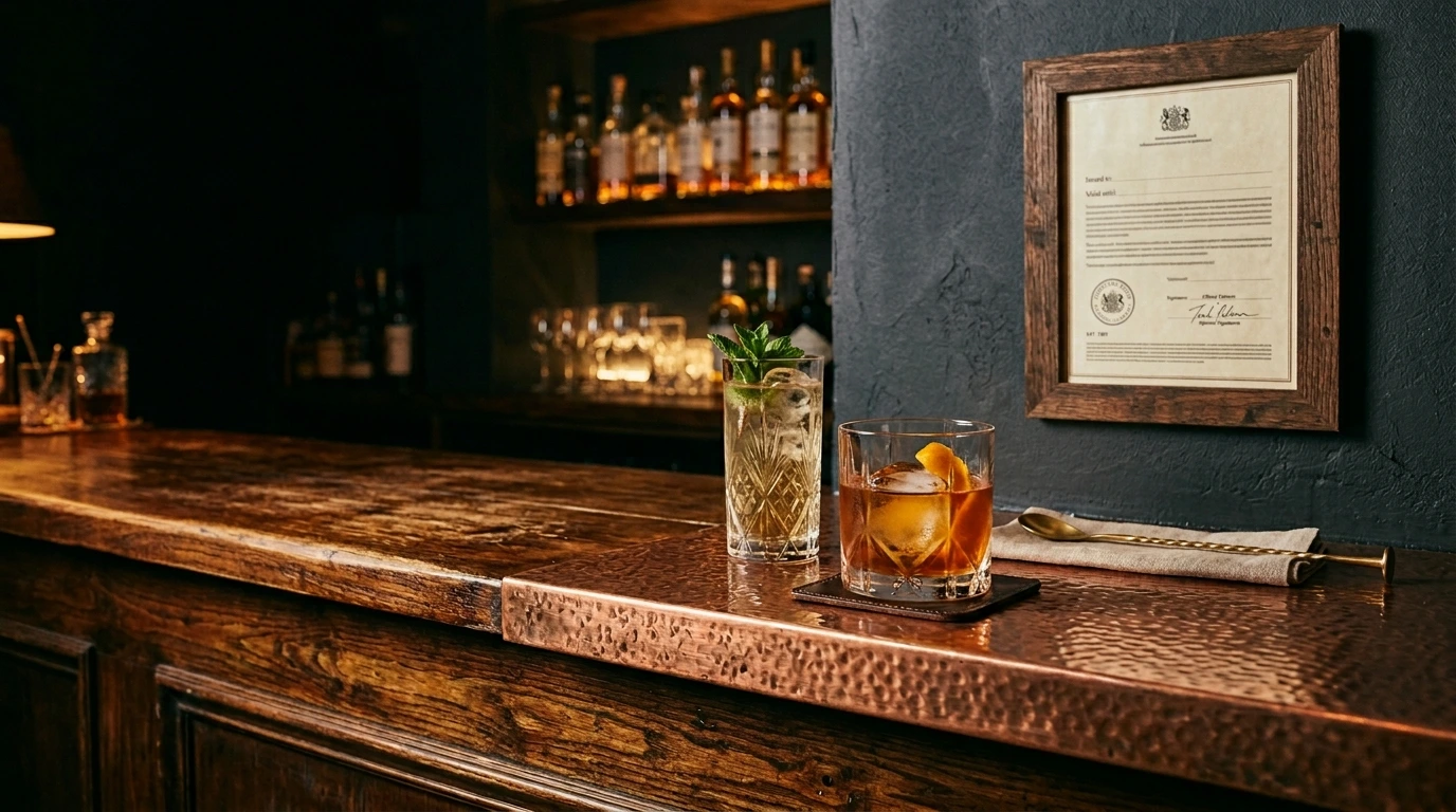 Licence de débit de boissons affichée au bar