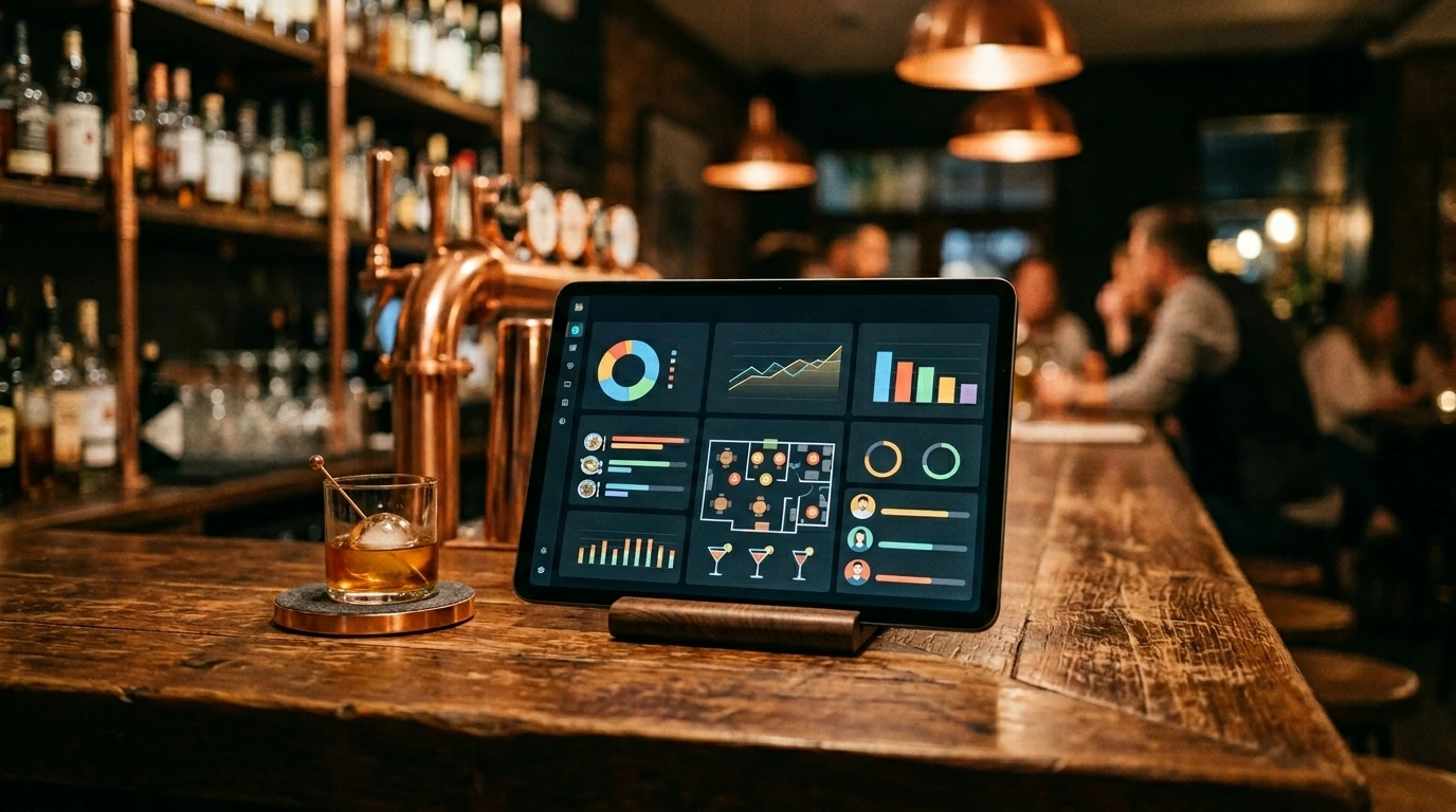 Tablette affichant des graphiques de gestion de restaurant