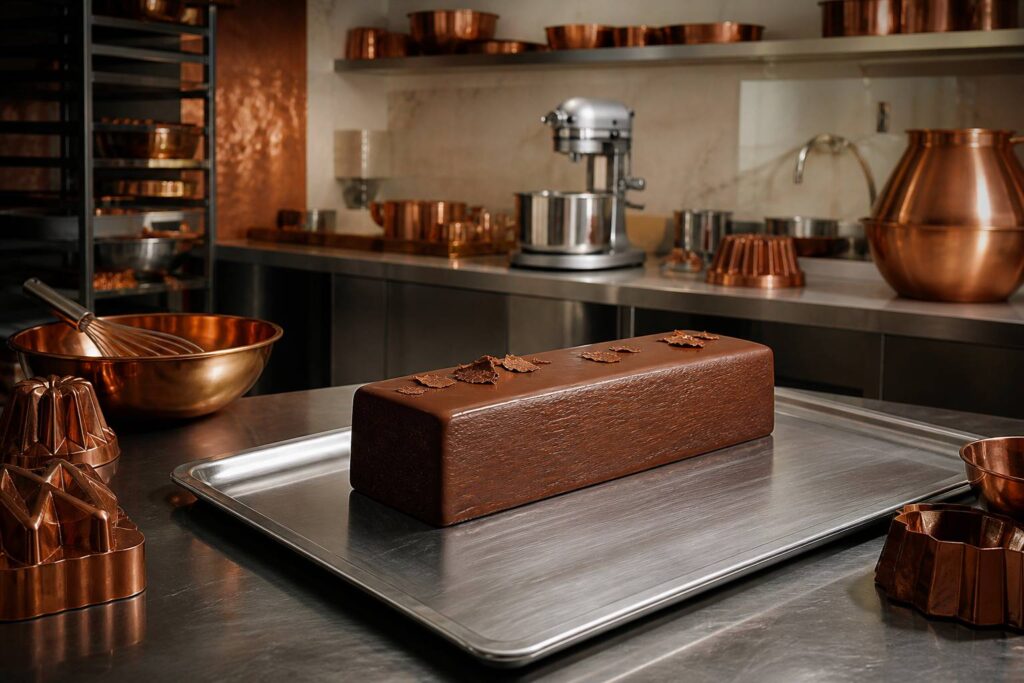Bûche de Noël en forme de pavé parisien au chocolat